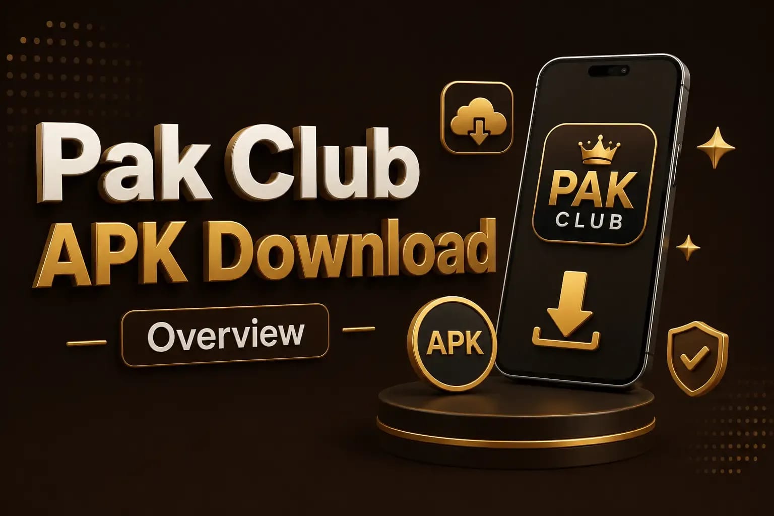 Pak Club APK download shown on a phone with the app icon and download mark