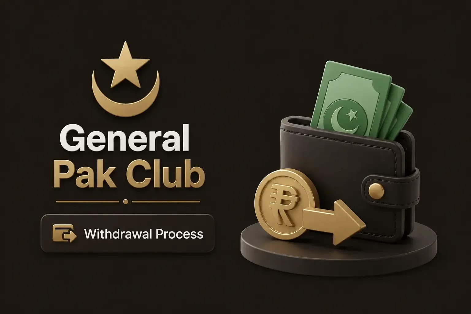 Pak Club withdrawal process shown as rupees moving out of a wallet