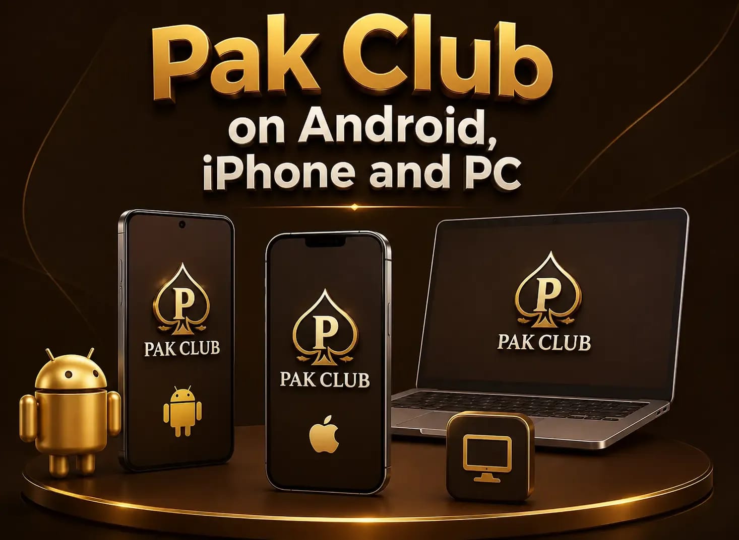 Pak Club open on an Android phone, an iPhone and a desktop computer