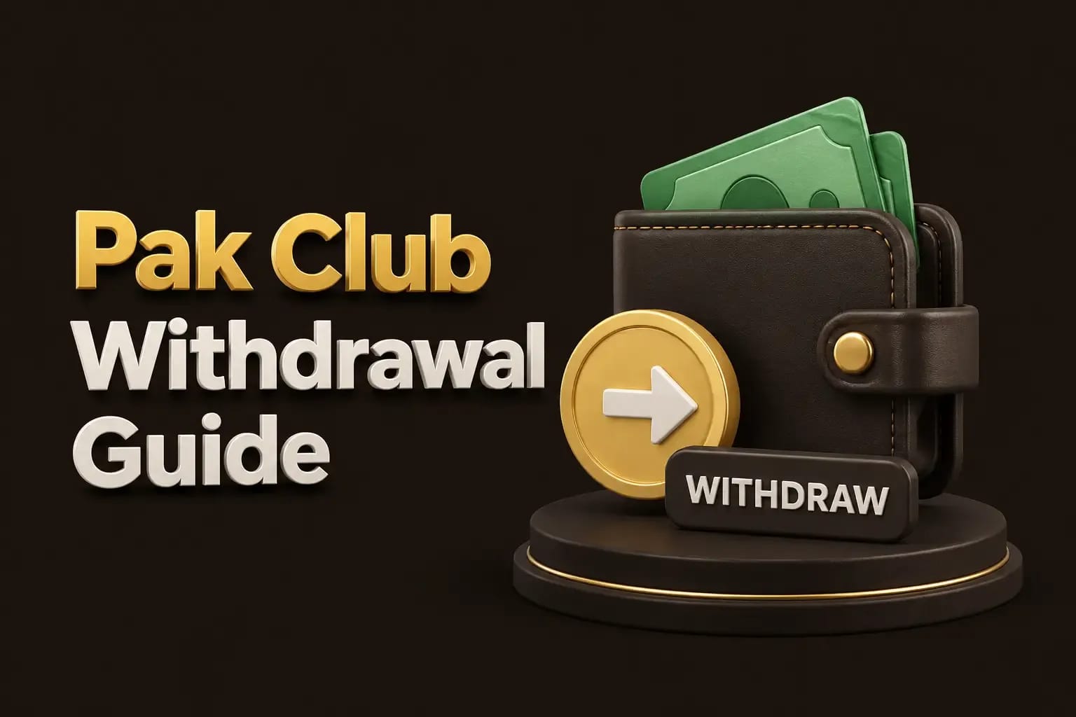 Pak Club withdrawal guide showing a wallet, cash and a withdraw button