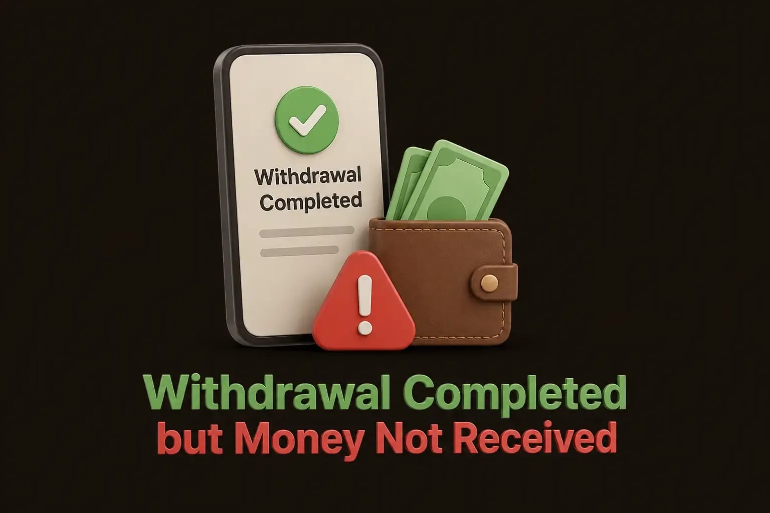 Phone showing a completed Pak Club withdrawal with a warning that the money has not arrived
